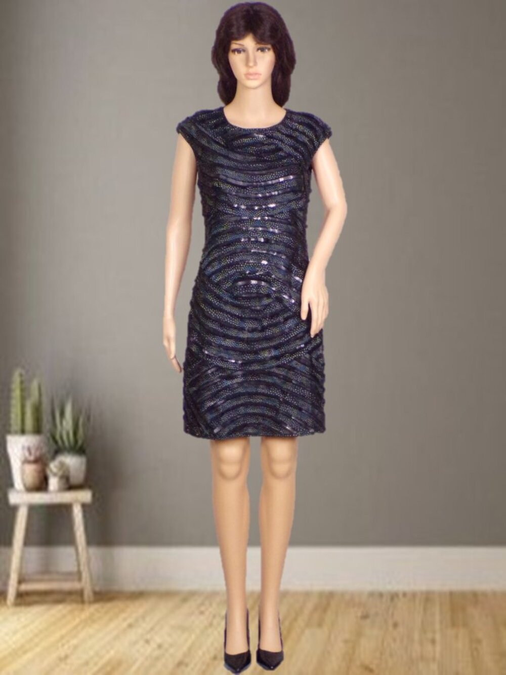 SILK! DIANE VON FURSTENBERG black dress pin dots & sequins unknown small size